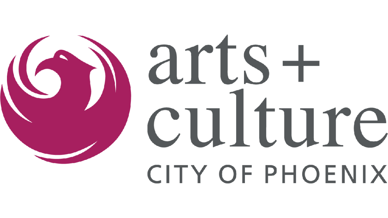 A logo of the City of Phoenix bird, accompanied by the text "Arts + Culture" and "City of Phoenix."