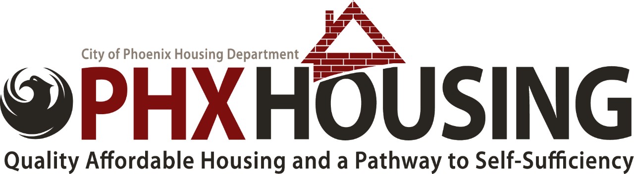 The logo for the  Phoenix Housing Department. The tagline reads: "Quality Affordable Housing and a Pathway to Self-Sufficiency".