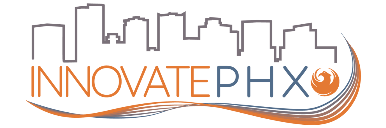 The logo of the Phoenix Office of Innovation, with the outline of a city skyline and the text "Innovate PHX."