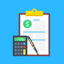 Clip art of a calculator, pen and clip board