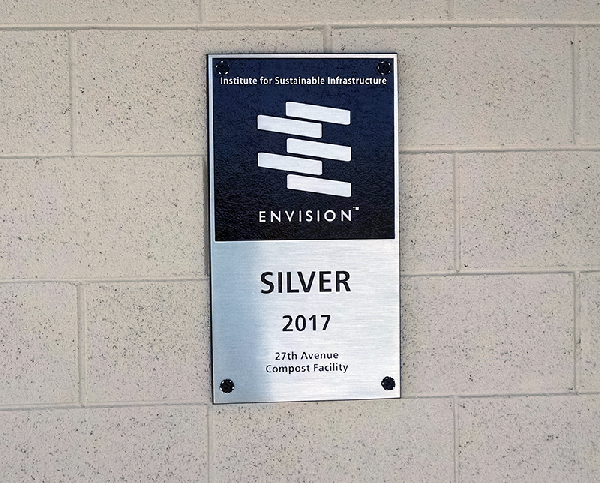 The Envision award plaque is featured on a wall at the Compost Facility.
