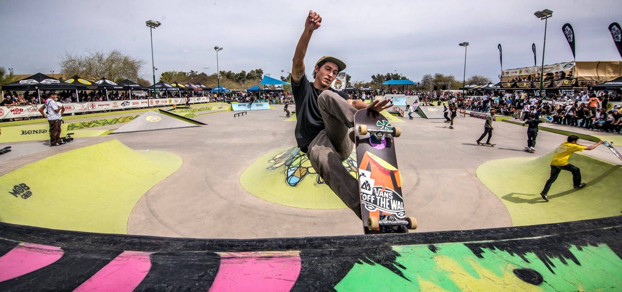 Photo of a person skatboarding at Desert West Skate Park
