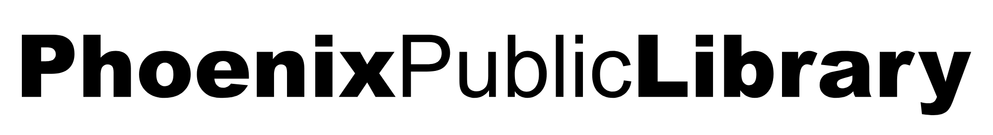 Phoenix Public Library logo with bold, modern typography in black text.