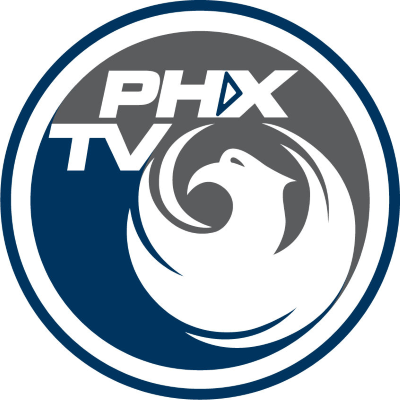 PHX TV logo featuring a stylized phoenix and text within a circular design.