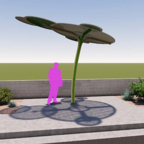 graphic of person standing under shade structure