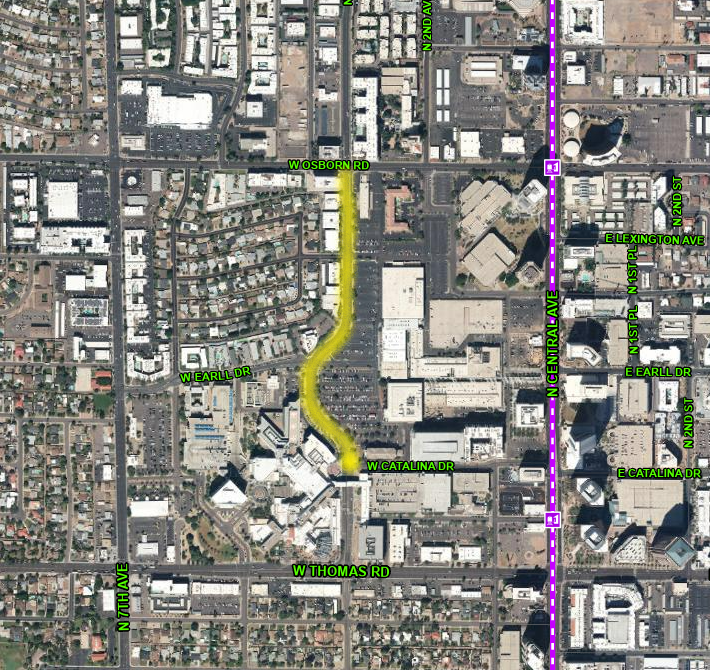 Map of 3rd Avenue, Catalina to Osborn.