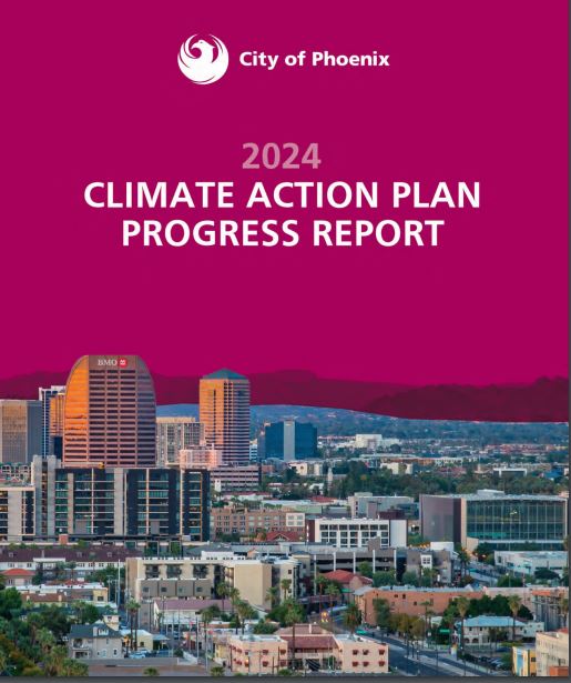 Progress Report Cover Page with maroon text and city skyline photo