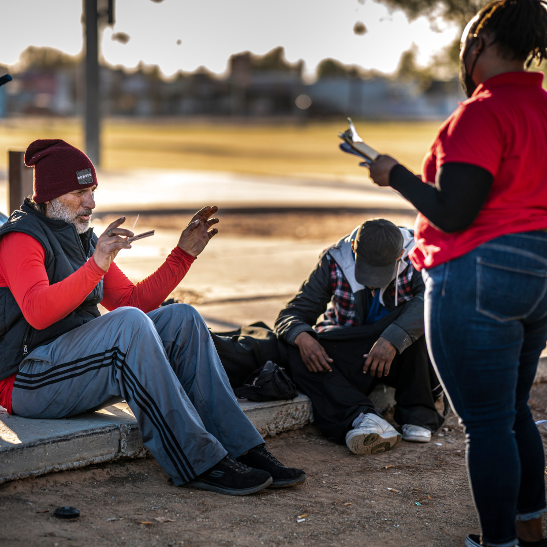 Volunteers interacting with residents
