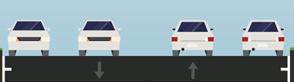 Graphic showing two lanes of traffic in both directions. The outermost lanes are for parking.