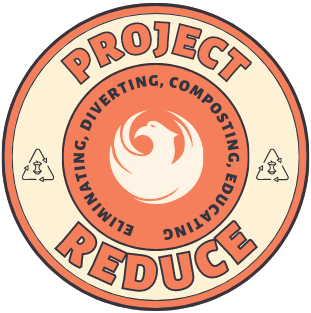Graphic of Project REDUCE logo that reads, "Eliminating, Diverting, Composting, Education."