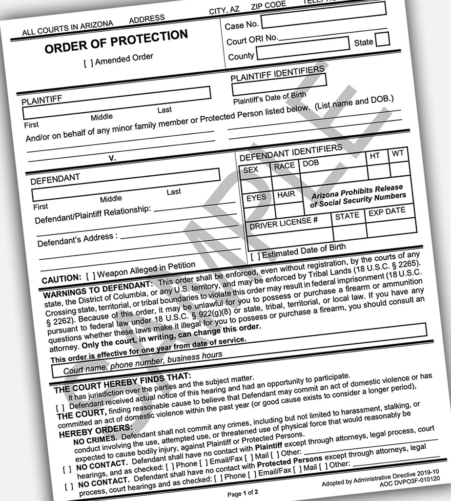 Sample "Order of Protection" form