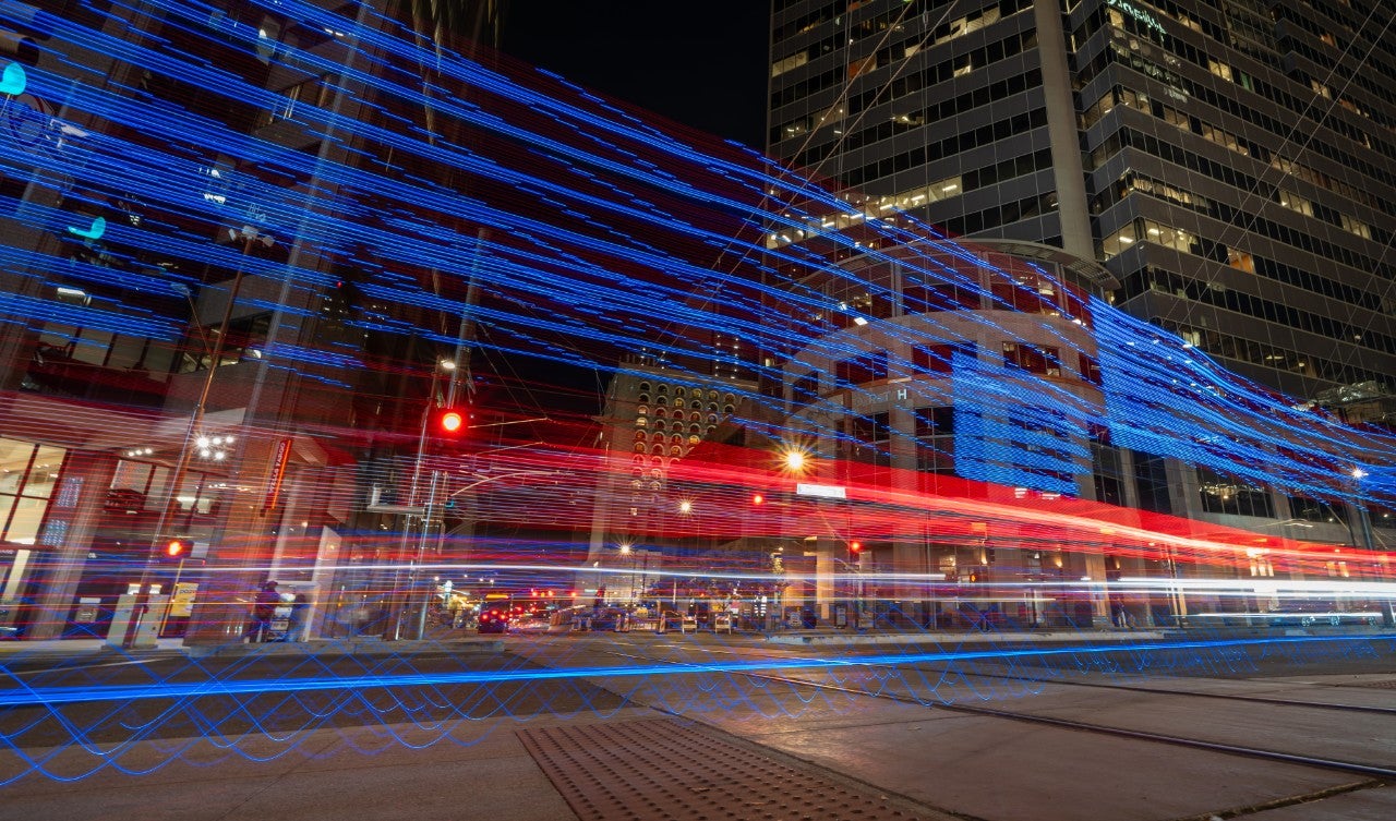 Street level view of downtown Phoenix at night