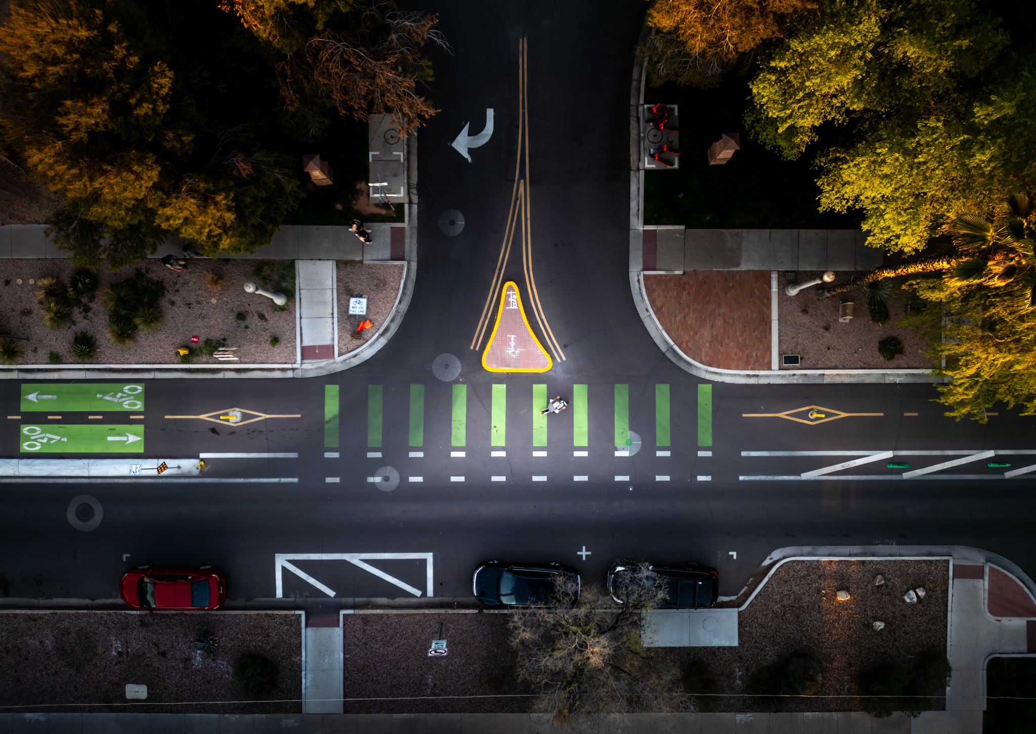 Aerial photo of bicyclists on the street.