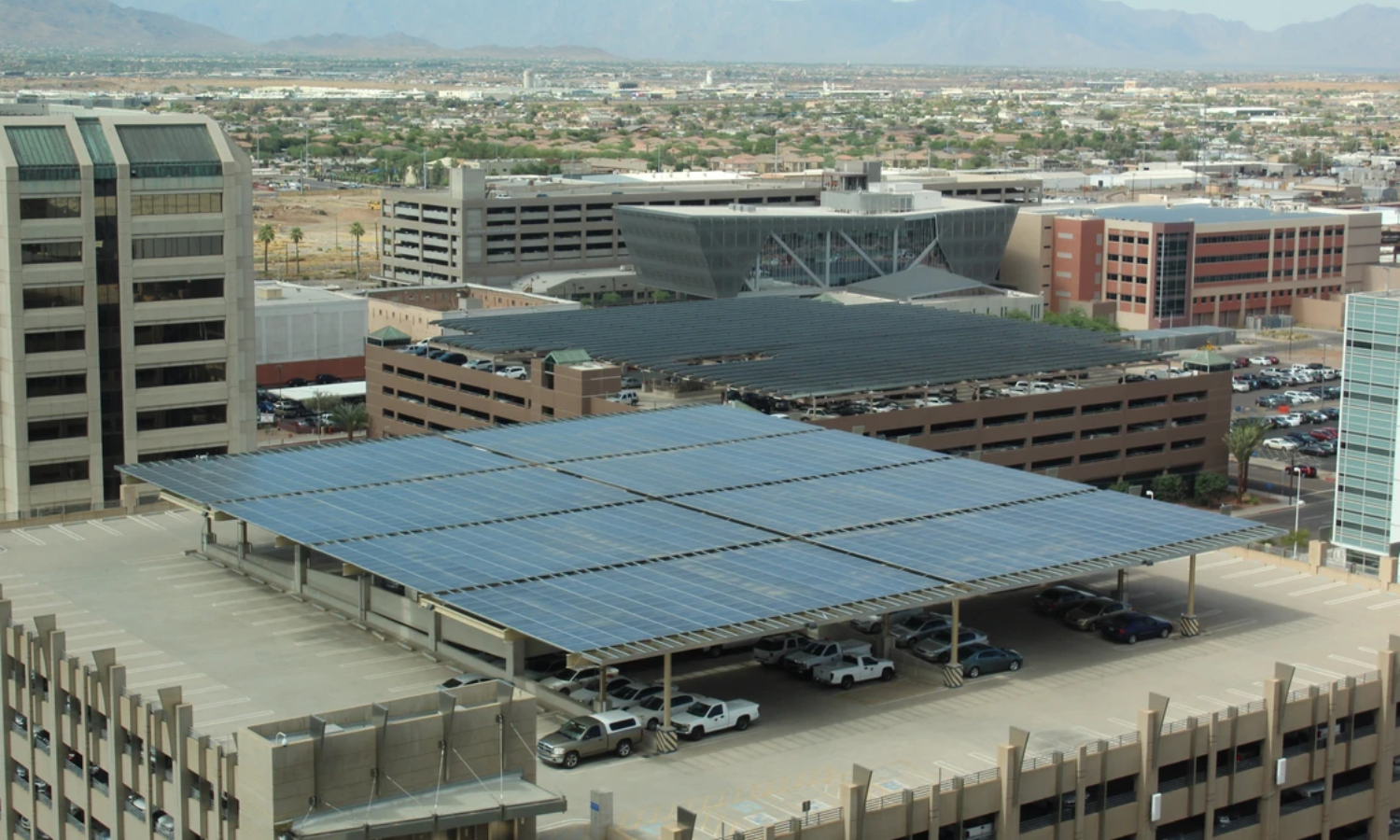 City of Phoenix parking structure with solar panels. 
