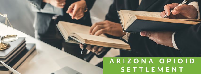 Picture of people reading books with text "Arizona Opioid Settlement"