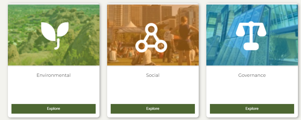 Logo for ESG Dashboard including leaf, network of 3 circles, and scale