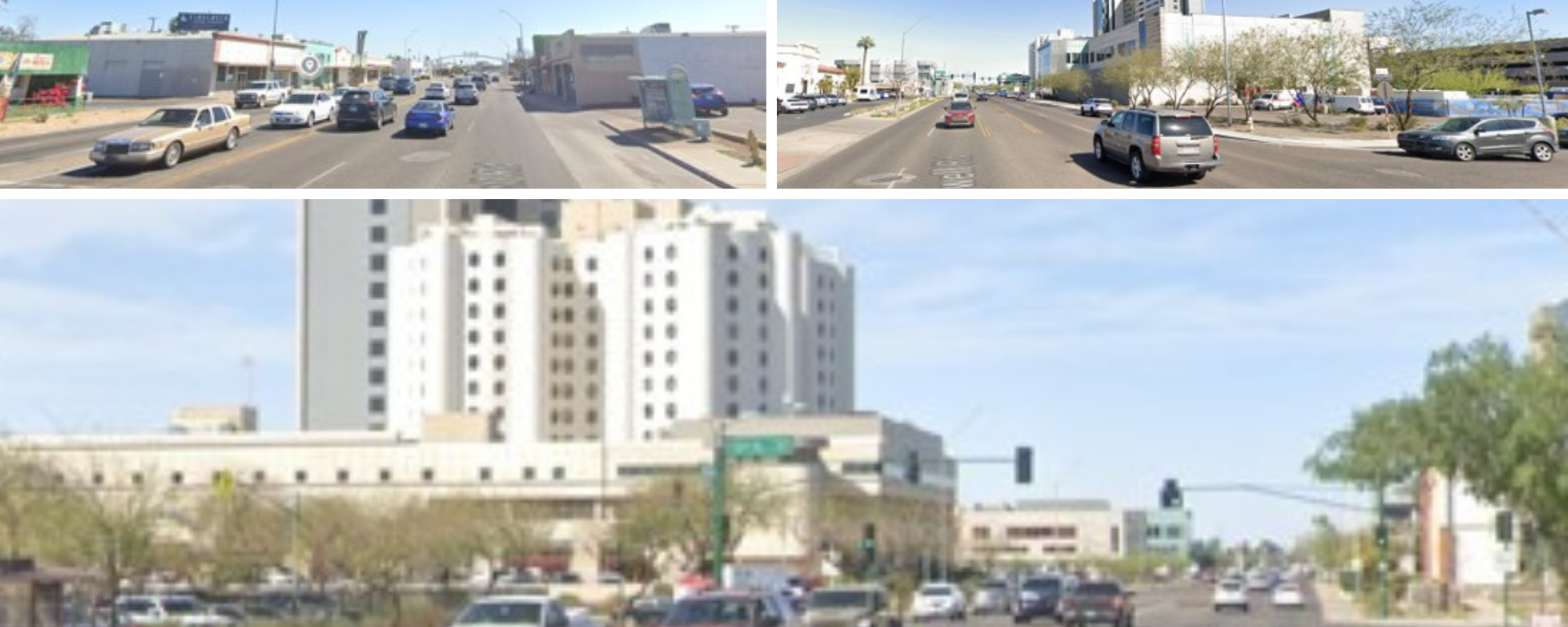 Collage shoeing current conditions on McDowell road. The pictures show busy lanes of traffic going in both directions.