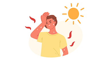 Illustration of a person sweating under the sun.