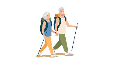 Illustration of two people hiking together.