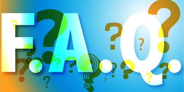 Illustration of the letters F.A.Q. and questionmarks