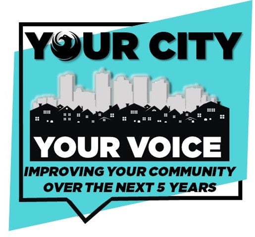 Light blue and black-colored logo for Your Voice: Improving Your Community Over the Next 5 years
