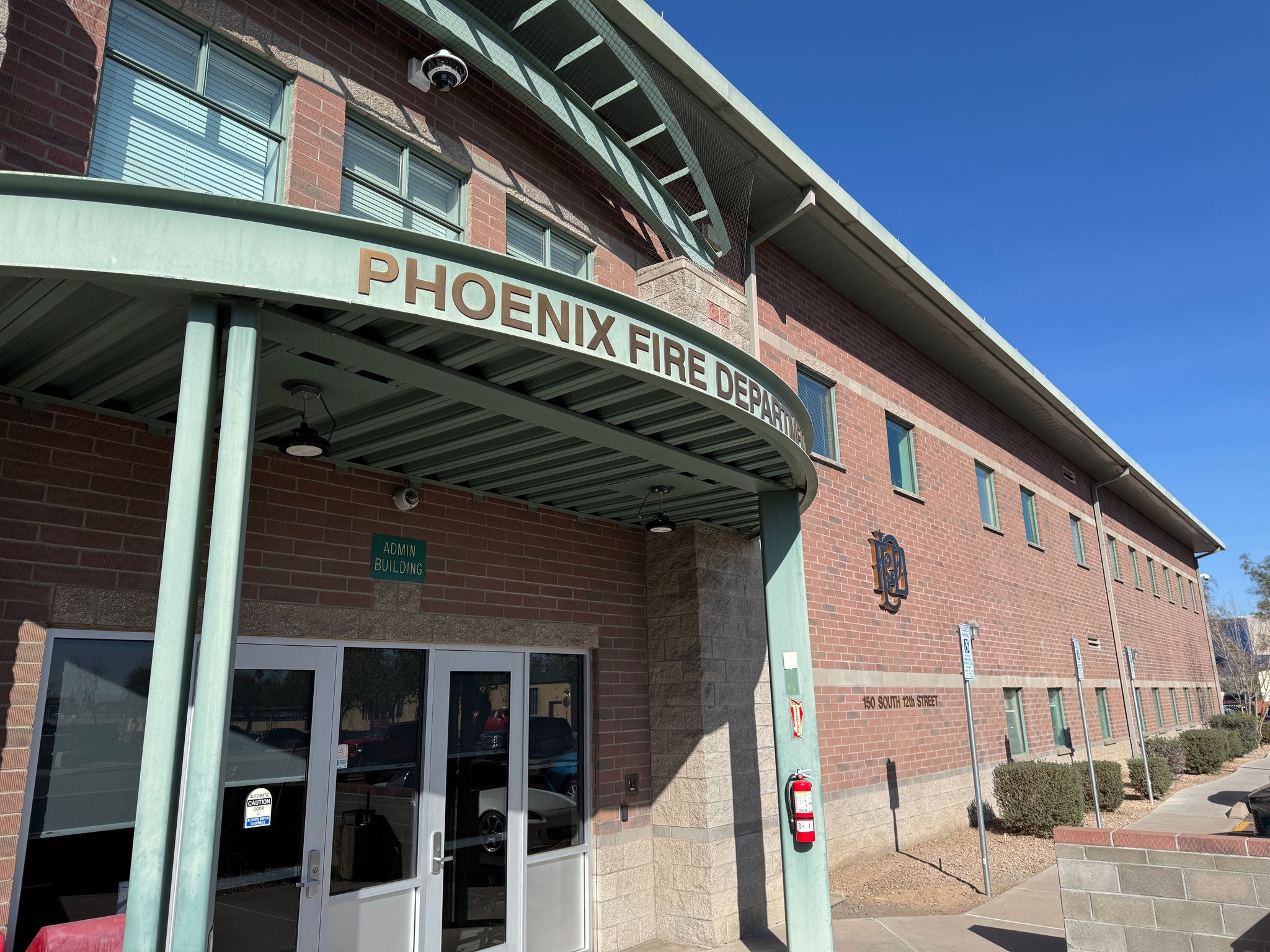 The front of the Phoenix Fire Department Administration building located on 12th Street and Jefferson.