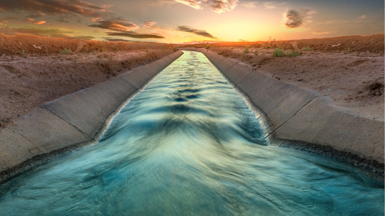 Sunset over a canal.