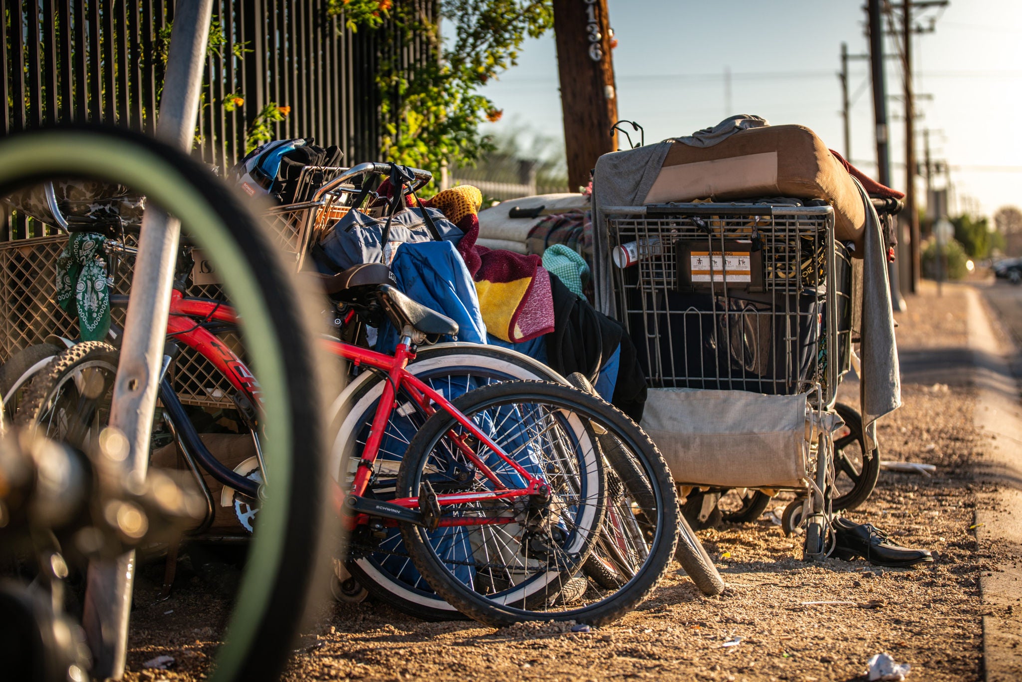 Shopping carts and bicycles.