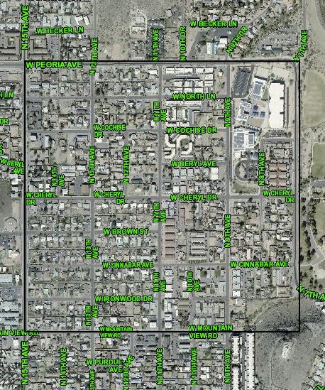 Project area bounded by Mountain View Road to Peoria Avenue and 15th to 7th avenue.