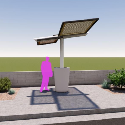 graphic of person standing under potted shade structure