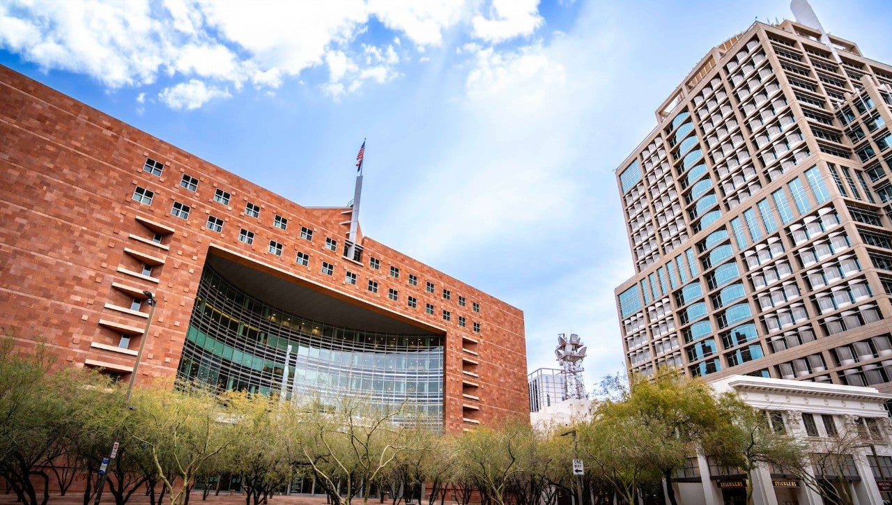 The Phoenix Municipal Court building, shown next to City Hall.