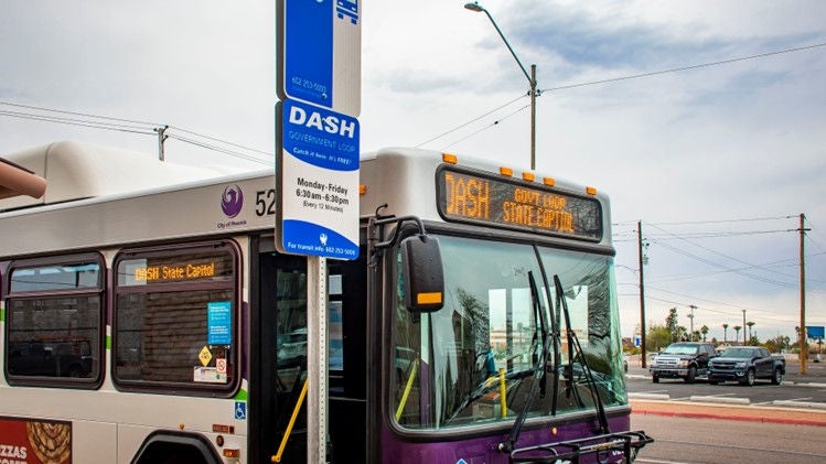Phoenix downtown DASH bus at a bus stop