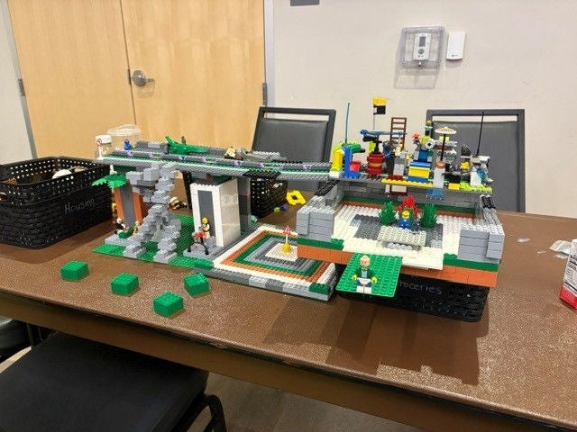 Display of a city made of legos