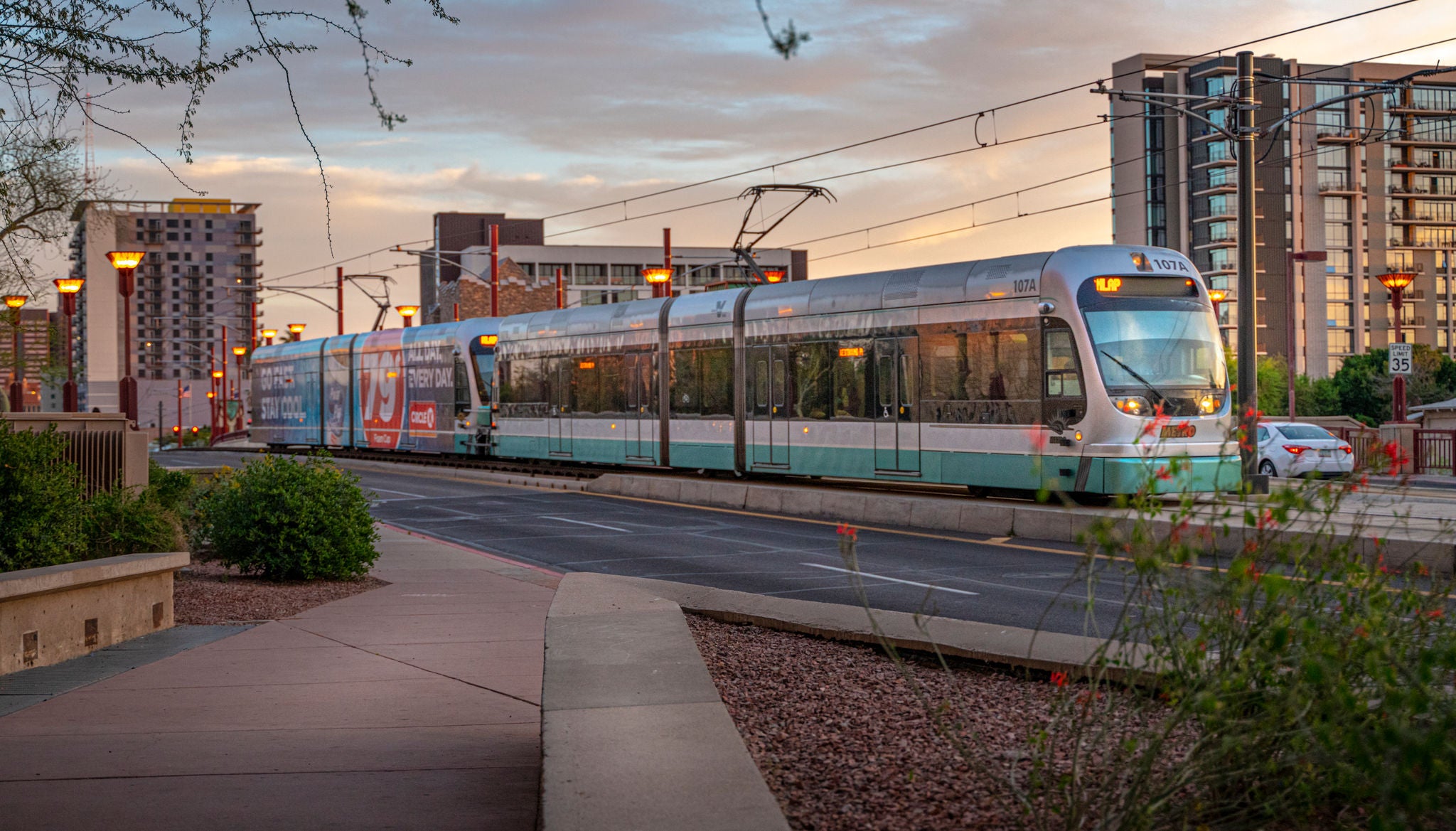 Light rail at sunset