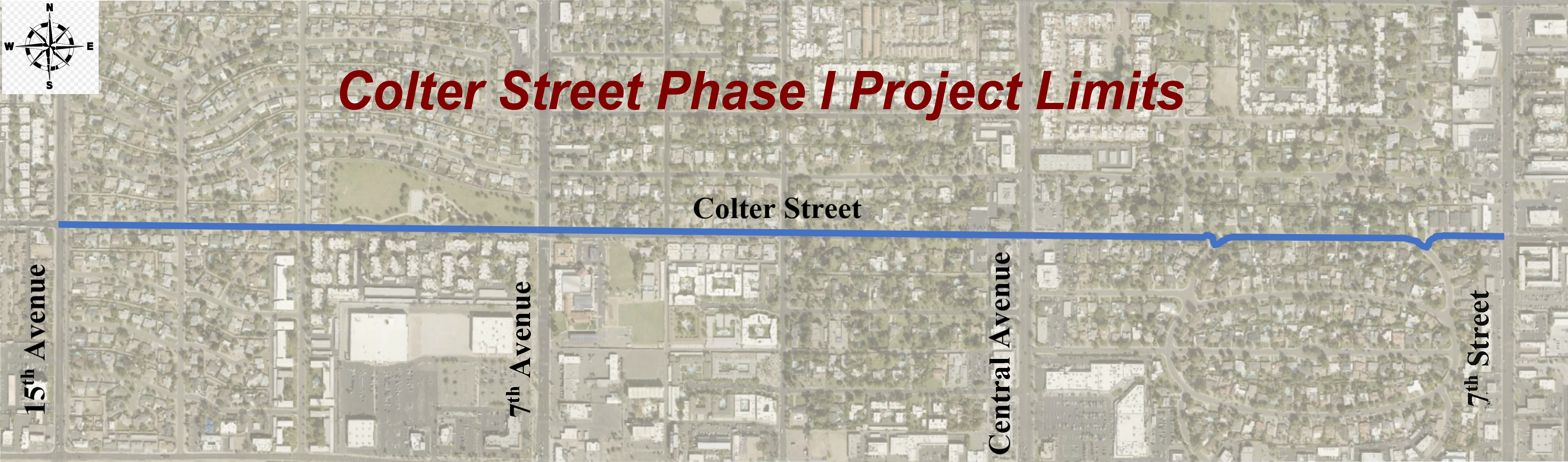 Map of phase 1 project area on Colter Street from 15th Avenue to 7th Street.