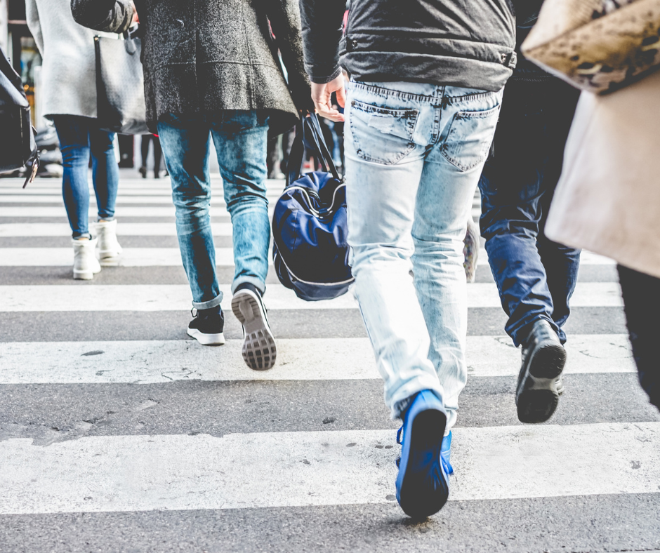 Crosswalk with pedestrians crossing