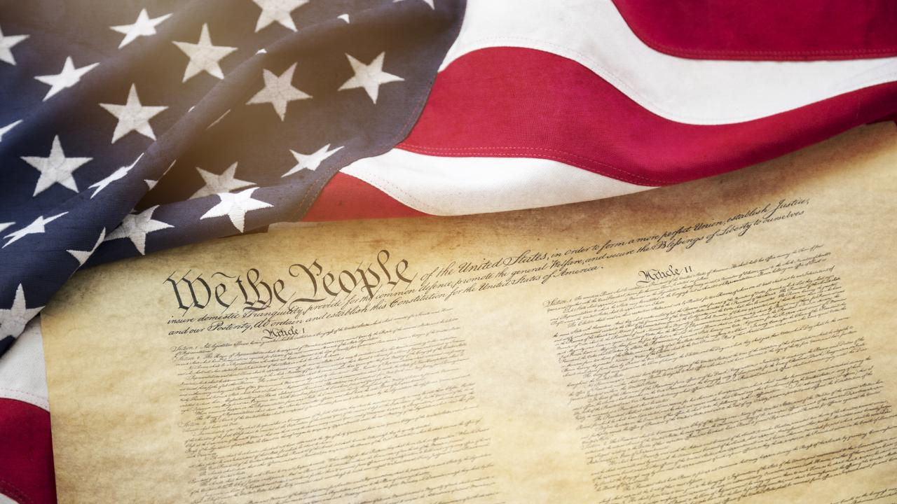 Constitution on an American Flag